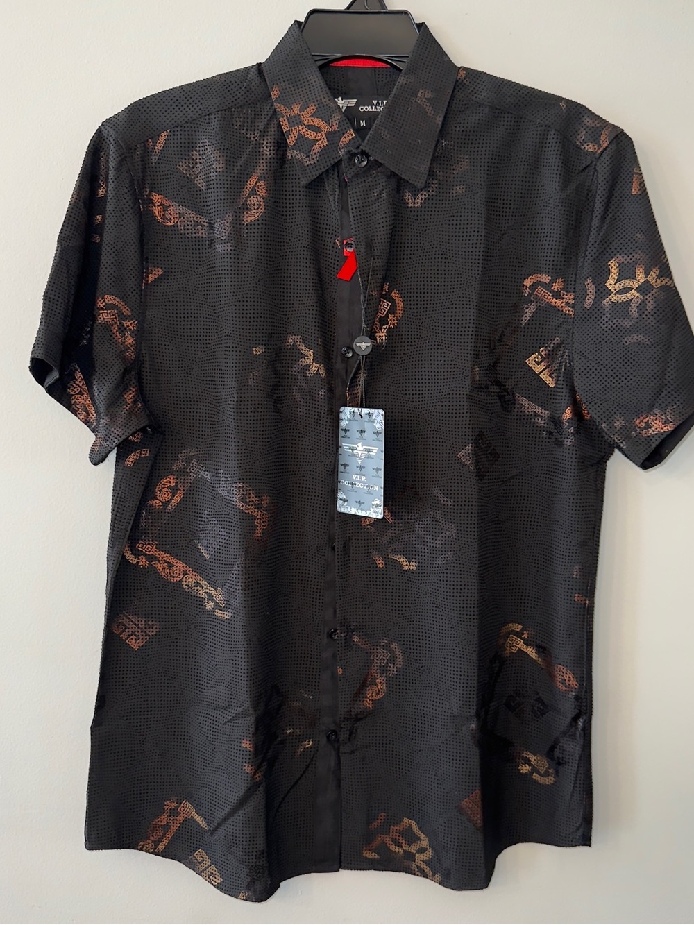 V.I.P. Collection Men’s Fashion Flock Mesh Button Down Shirt Black Size M New